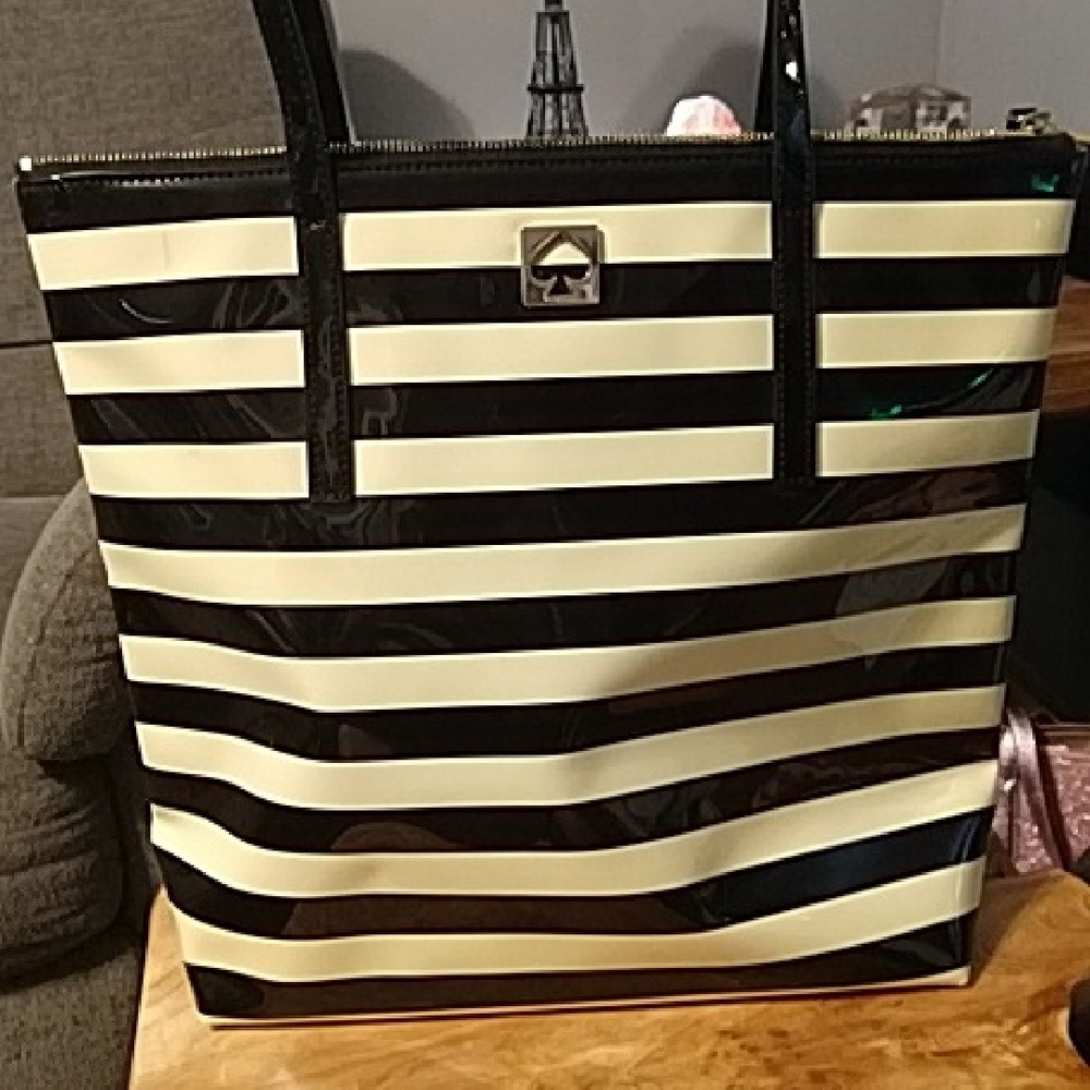 Kate Spade Black and Cream Striped Tote
